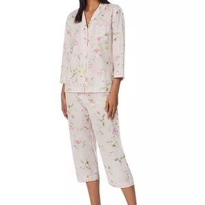 Lauren Ralph Lauren Long Sleeve Notch Collar Floral Knit Pajama Set Size M